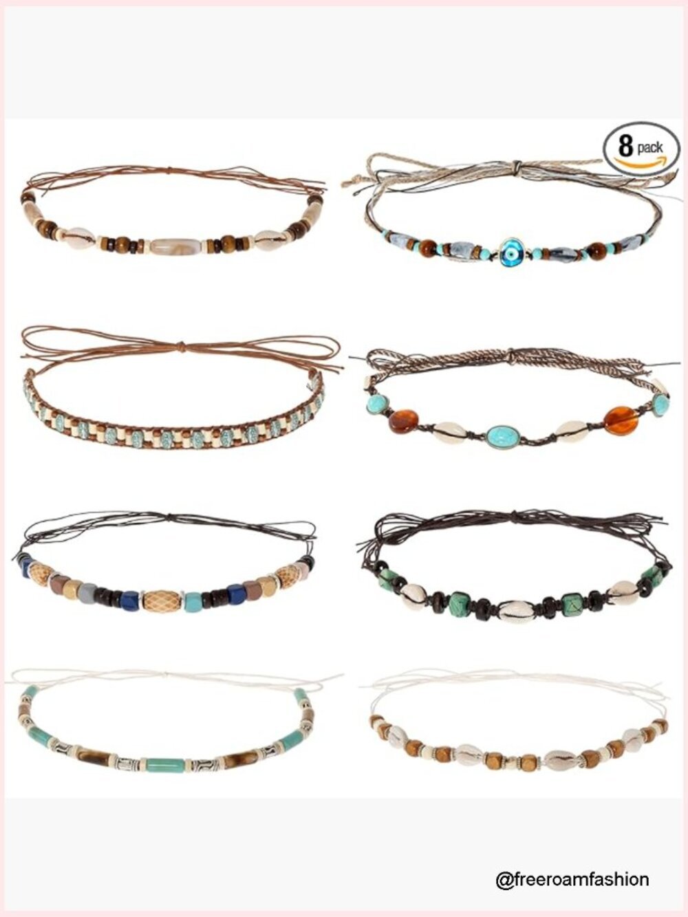 8pcs Ethnic Beaded Hat Bands - Western Cowboy Hat Belts for Women Men